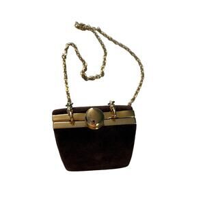 Inge Christopher Purse Clutch Crossbody Bag Small Faux Suede Gold Chain Vintage